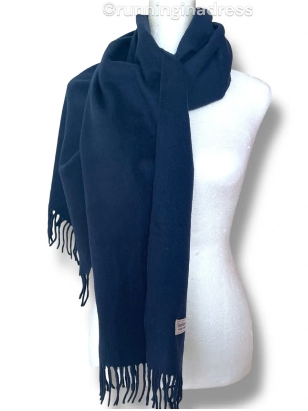 Vintage Burberrys Cashmere Scarf Navy Blue Red Equestrian Knight Logo Pre-1999